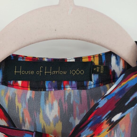 House Of Harlow 1960 X REVOLVE Joli Tie Cuff Blouse Size XL Abstract Blue Multi - Picture 7 of 15